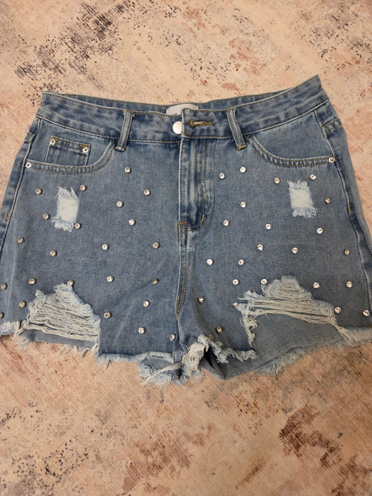 Ladies Rhinestine Jean Shorts